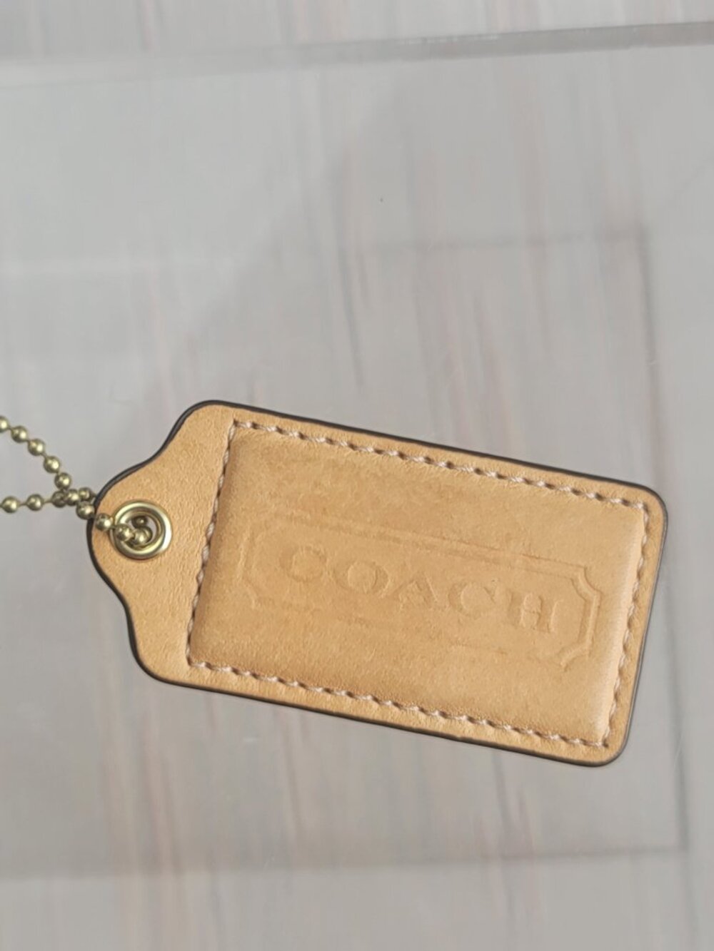 Coach Beige Embossed Leather Fob Bag Key Accessory Charm Hang Tag 3 inch
